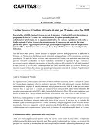 Entro la fine del 2022, Caritas Svizzera prevede di stanziare 12 milioni di franchi da destinare a programmi di aiuti in Ucraina e nei Paesi circostanti. Un piano possibile grazie alla collaborazione pluriennale con le organizzazioni Caritas che vantano esperienza e forti radici a livello regionale. Caritas Svizzera ha prestato soccorsi di emergenza sul posto sin dai primi giorni della guerra. Oggi vengono aiutate ogni giorno migliaia di persone coinvolte negli scontri in tutto il Paese. In Svizzera resta comunque alta la disponibilità a donare da parte di privati e istituzioni.