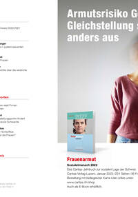 Sozialalmanach 2022 - «Frauenarmut», das Caritas-Jahresbuch zur sozialen Lage der Schweiz. Prospekt mit Inhaltsangaben und Bestellkarte zum Ausdrucken.