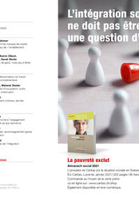 Almanach social 2021 - «La pauvreté exclut», l’annuaire de Caritas sur la situation sociale en Suisse. Prospectus avec sommaire et carte de commande à imprimer.