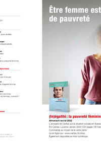 Almanach social 2022 - «(In)égalité: la pauvreté féminine», l’annuaire de Caritas sur la situation sociale en Suisse. Prospectus avec sommaire et carte de commande à imprimer.
