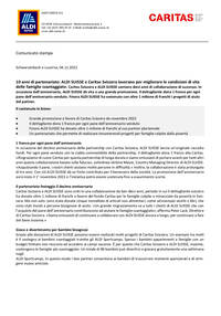 Caritas Svizzera e Aldi Suisse vantano dieci anni di collaborazione di successo. In occasione dell’anniversario, Aldi Suisse dà vita a una grande promozione. Il dettagliante dona 1 franco per ogni pane dell’anniversario venduto. Finora Aldi Suisse ha sostenuto con oltre 1 milione di franchi i progetti di aiuto del partner.